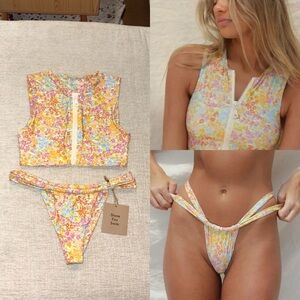 Stone Fox Swim Flower Fields Bikini Set Mase Top Bijou Bottom Medium Large NEW